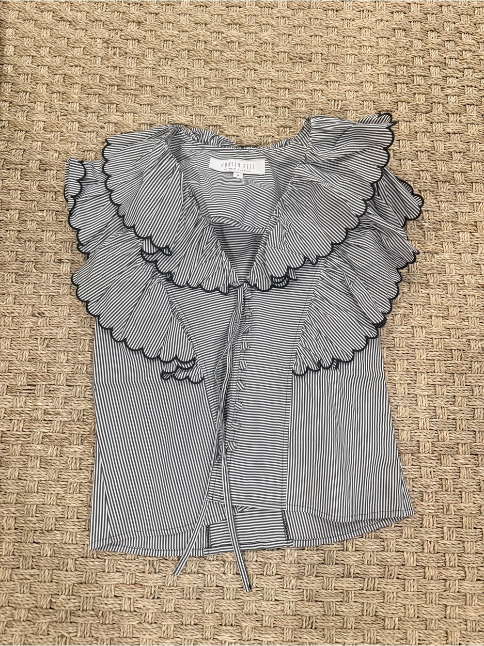 Hunter Bell Sleeveless Striped Ruffle Collar Top - Black & White small